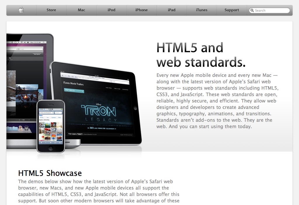 screenshot of Apple's site promoting HTML5.