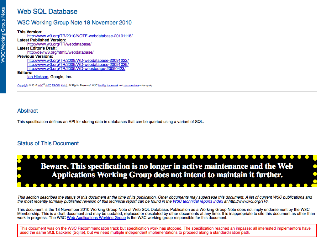 Web SQL Database abandoned