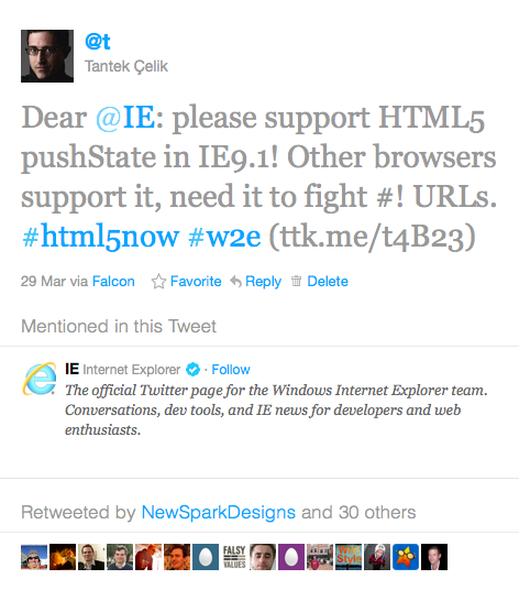 Dear @IE: please support HTML5 pushState