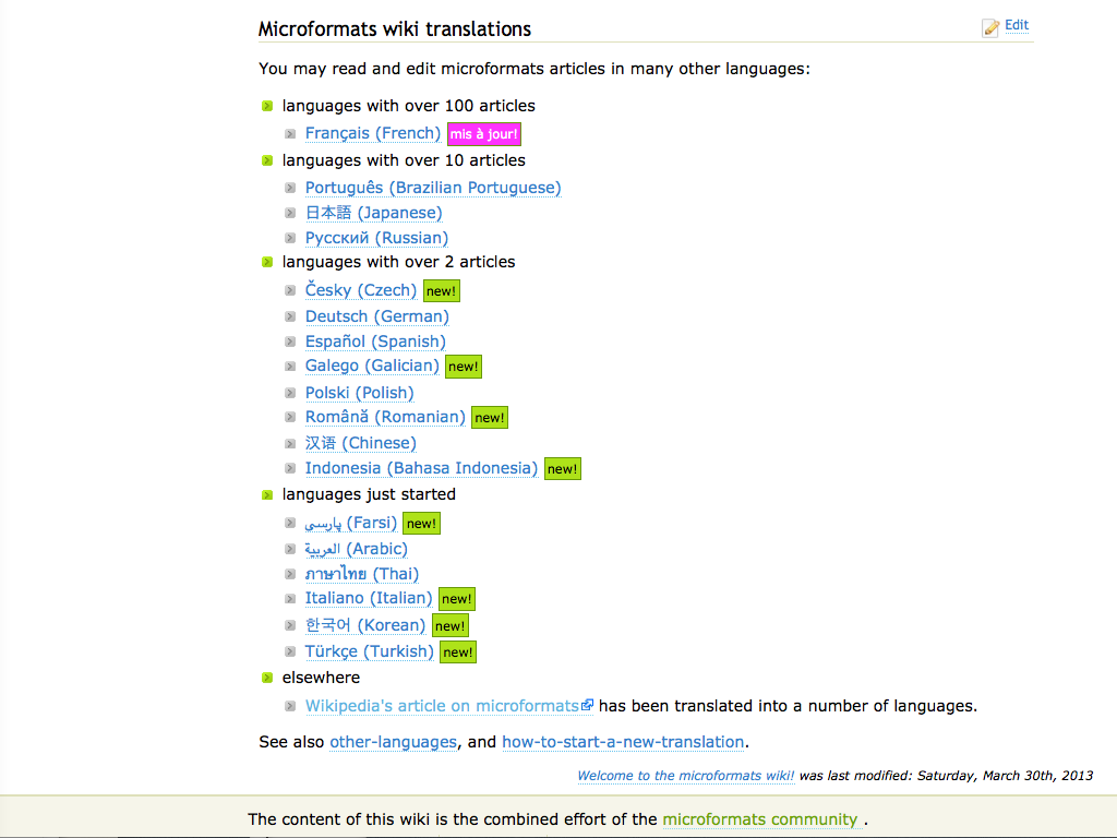 18 translations on microformats wiki home page
