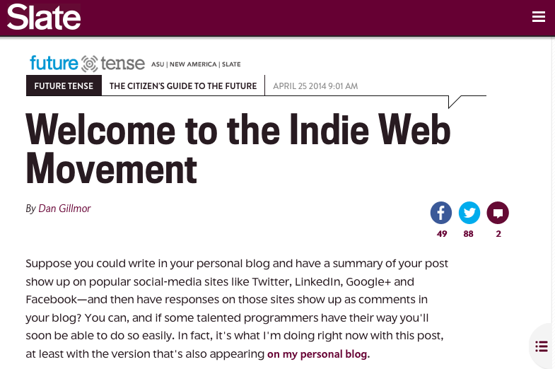 Screenshot of Slate IndieWeb article