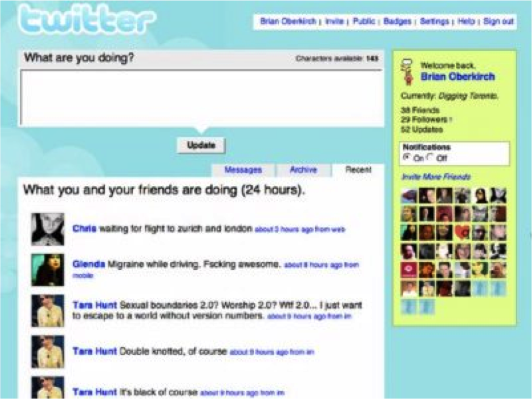 Screenshot of Twitter UI circa 2007