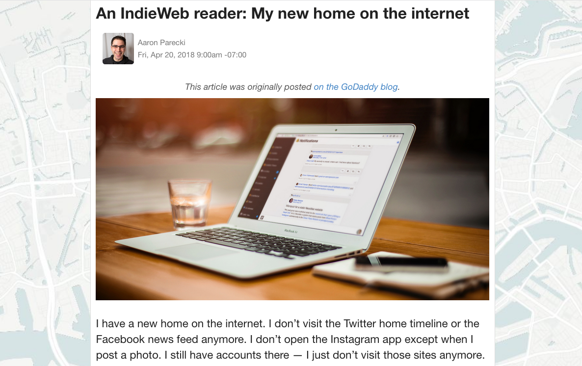 Aaron Parecki: An IndieWeb reader: My new home on the internet