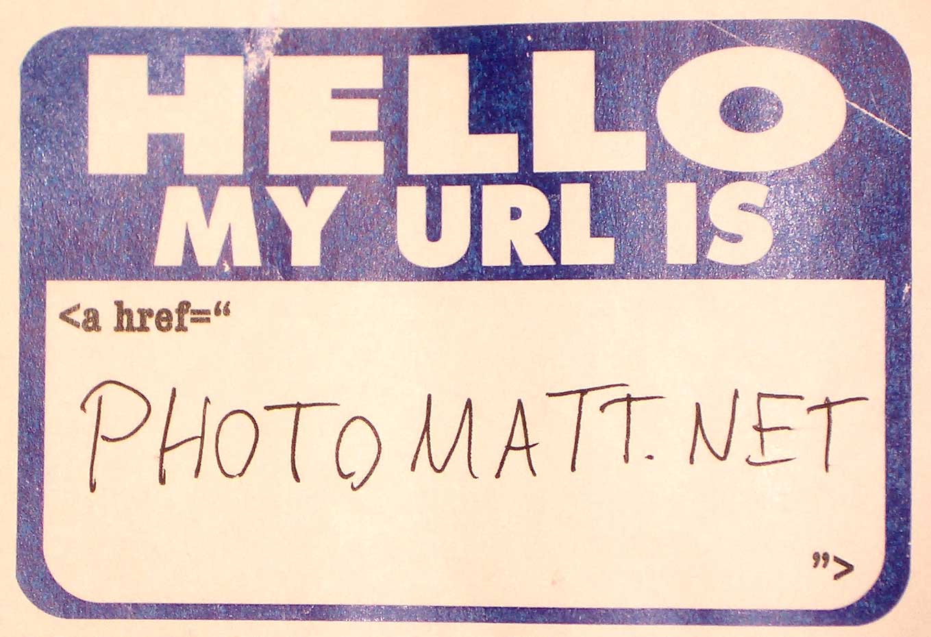 'Hello My URL is' name tag photo